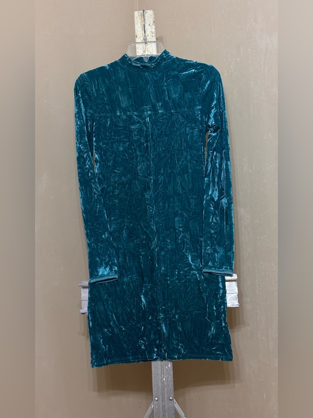 Urban Outfitters Teal Crushed Velvet Mock Turtle Neck Bodycon Dress Sz S